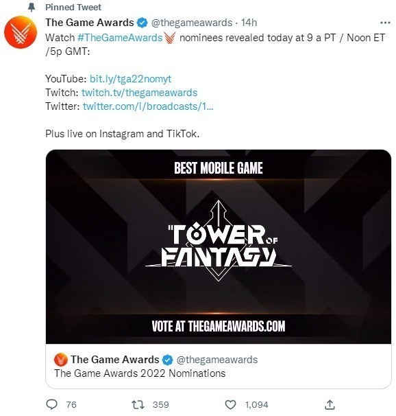TGA各大奖项提名公布幻塔入围最佳移动端游戏